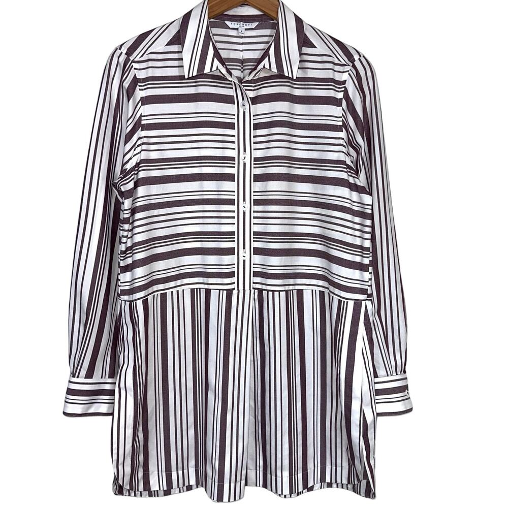 Foxcroft Women’s Herringbone Stripe Shaped Non Iron Tunic Size 8